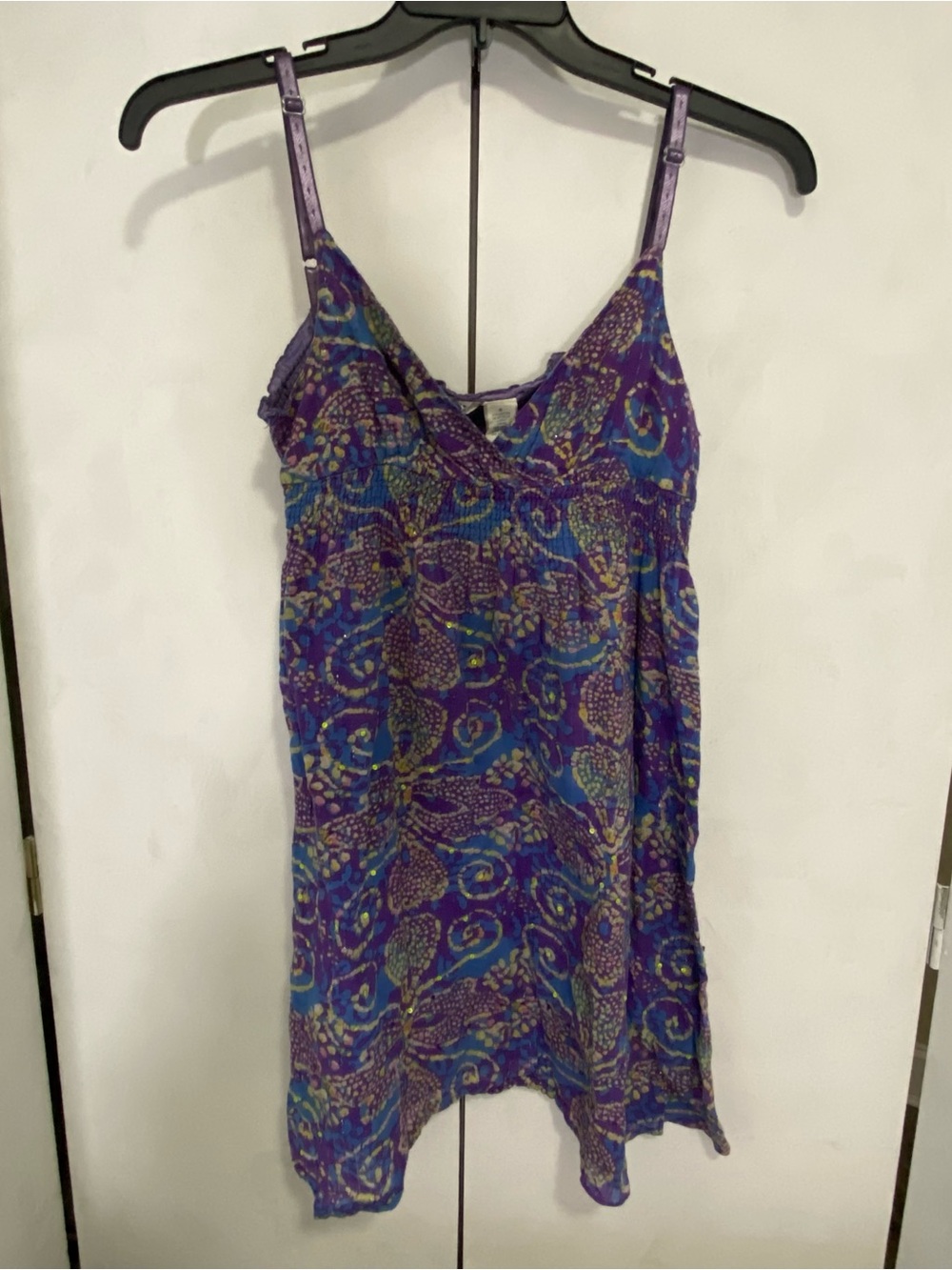 Purple Printed Spaghetti Strap Women's Tank Minidress Batik Mermaid Small